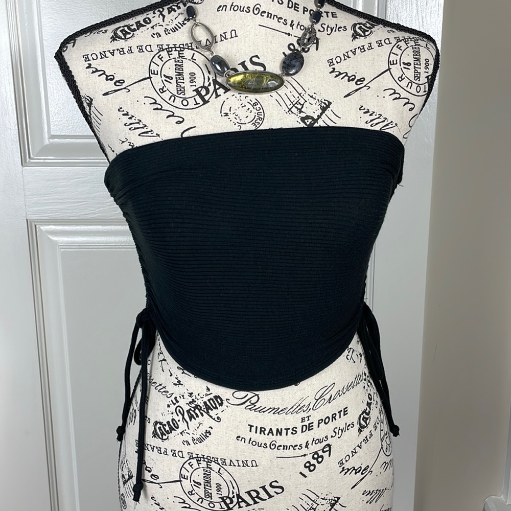 Black Ruched Strapless Crop Top
